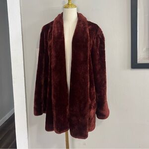 Luxurious Vintage Faux Fur Coat in Deep Red Color